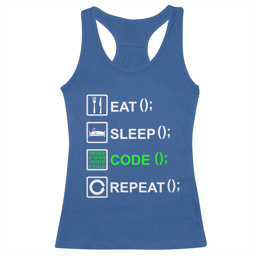 Funny Coder Racerback Tank Top Eat Sleep Code Repeat TS09 Royal Blue Print Your Wear