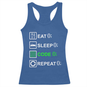 Funny Coder Racerback Tank Top Eat Sleep Code Repeat TS09 Royal Blue Print Your Wear