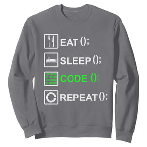 Funny Coder Sweatshirt Eat Sleep Code Repeat TS09 Charcoal Print Your Wear