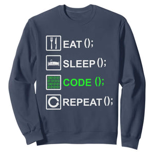 Funny Coder Sweatshirt Eat Sleep Code Repeat TS09 Navy Print Your Wear