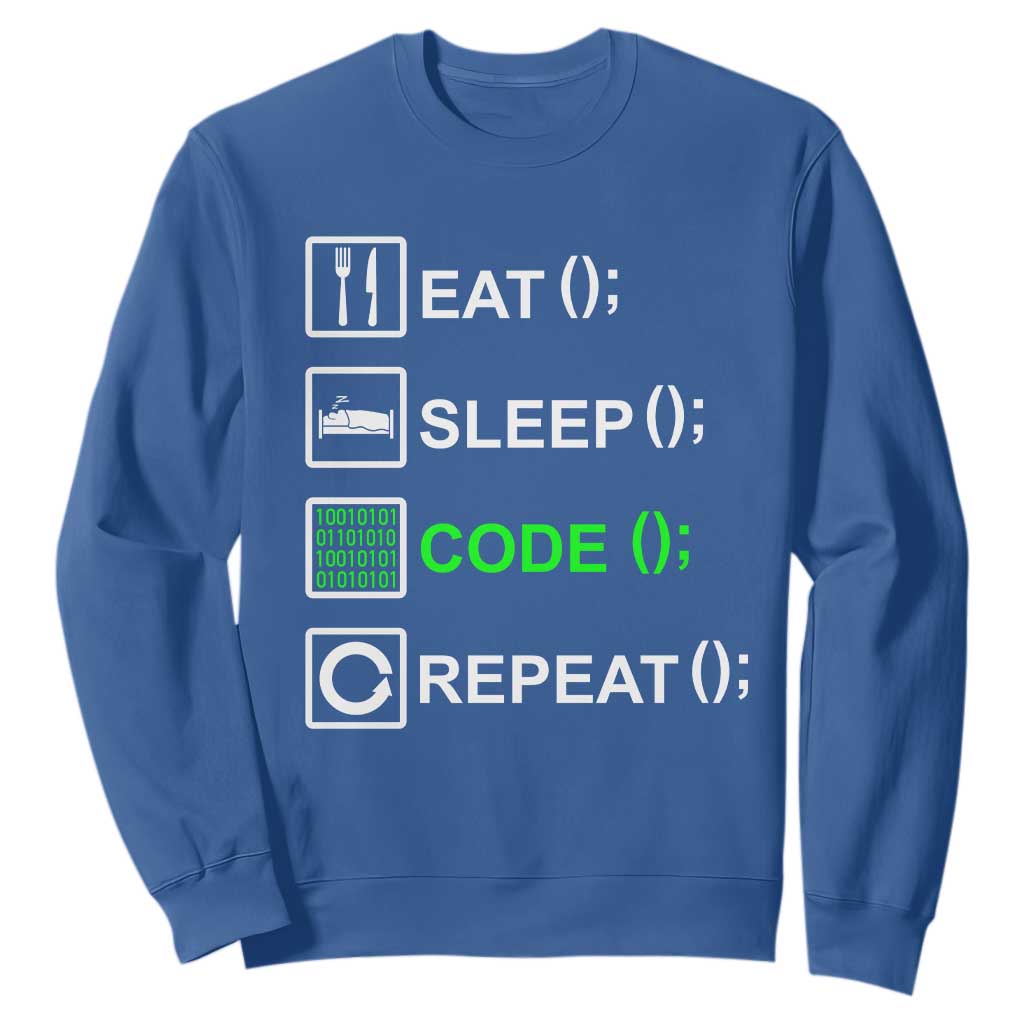 Funny Coder Sweatshirt Eat Sleep Code Repeat TS09 Royal Blue Print Your Wear