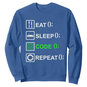 Funny Coder Sweatshirt Eat Sleep Code Repeat TS09 Royal Blue Print Your Wear