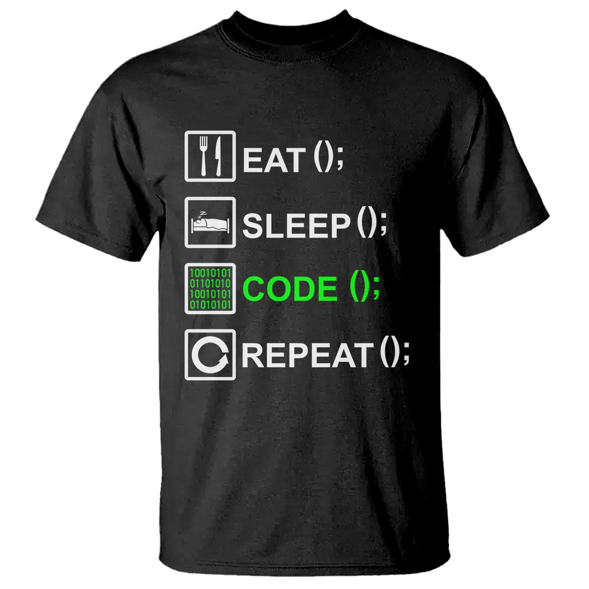 Funny Coder T Shirt Eat Sleep Code Repeat TS09 Black Print Your Wear