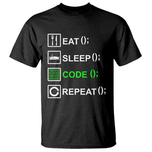Funny Coder T Shirt Eat Sleep Code Repeat TS09 Black Print Your Wear