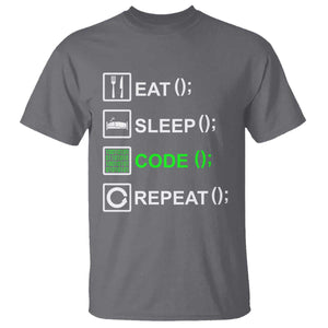 Funny Coder T Shirt Eat Sleep Code Repeat TS09 Charcoal Print Your Wear