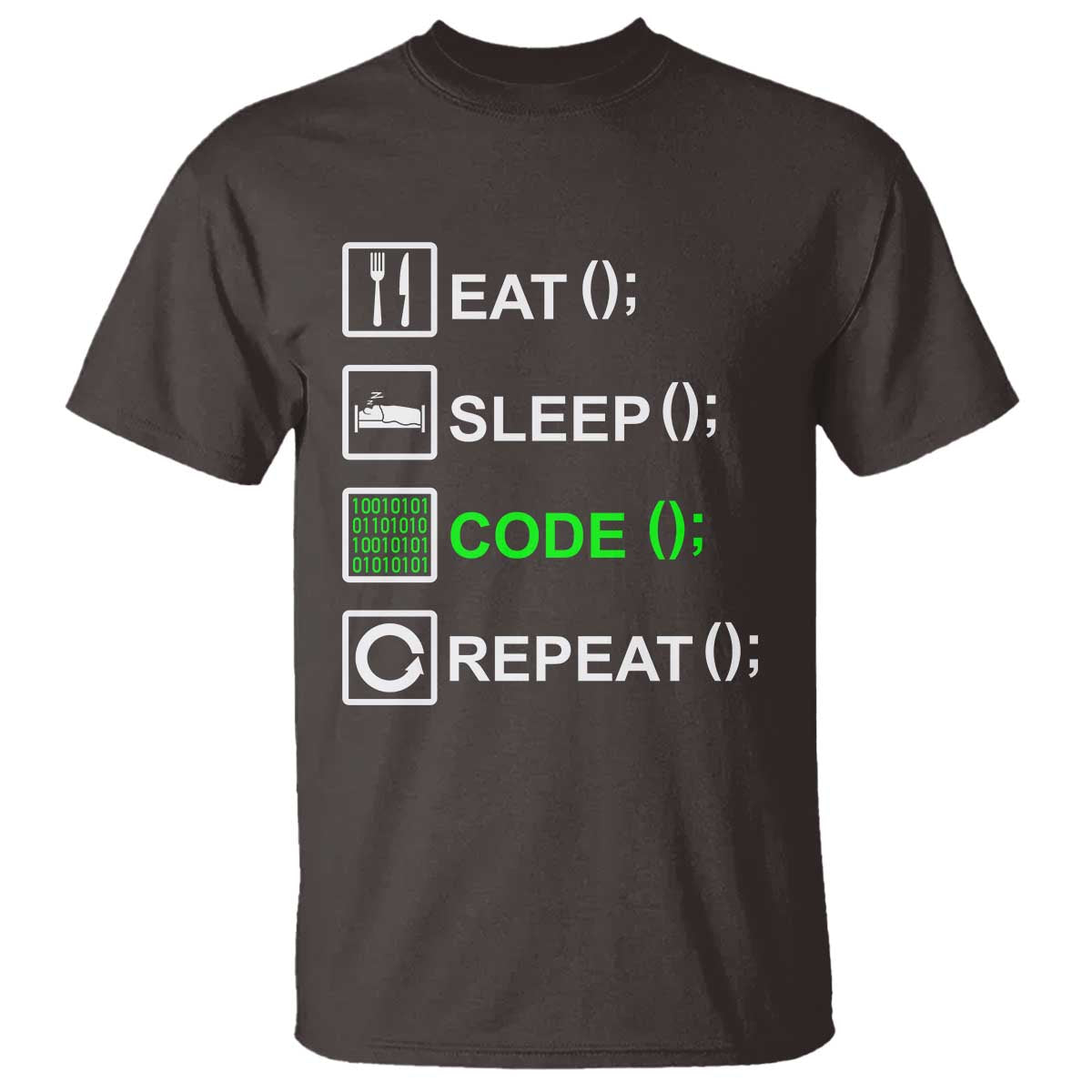 Funny Coder T Shirt Eat Sleep Code Repeat TS09 Dark Chocolate Print Your Wear