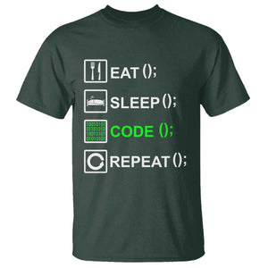 Funny Coder T Shirt Eat Sleep Code Repeat TS09 Dark Forest Green Print Your Wear