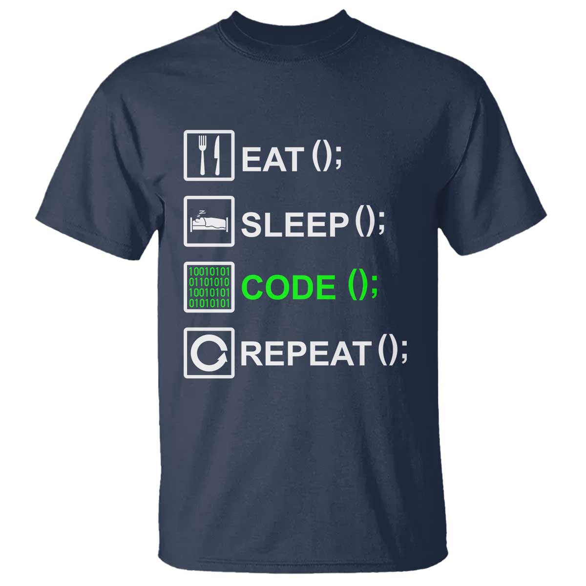 Funny Coder T Shirt Eat Sleep Code Repeat TS09 Navy Print Your Wear