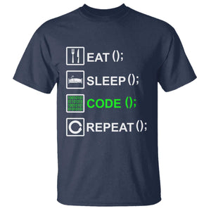 Funny Coder T Shirt Eat Sleep Code Repeat TS09 Navy Print Your Wear