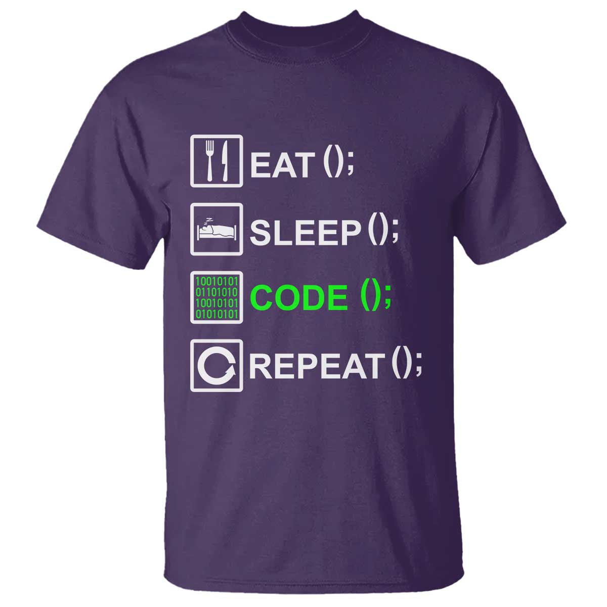 Funny Coder T Shirt Eat Sleep Code Repeat TS09 Purple Print Your Wear