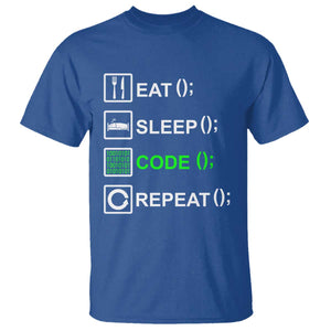 Funny Coder T Shirt Eat Sleep Code Repeat TS09 Royal Blue Print Your Wear
