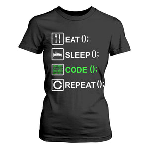 Funny Coder T Shirt For Women Eat Sleep Code Repeat TS09 Black Print Your Wear