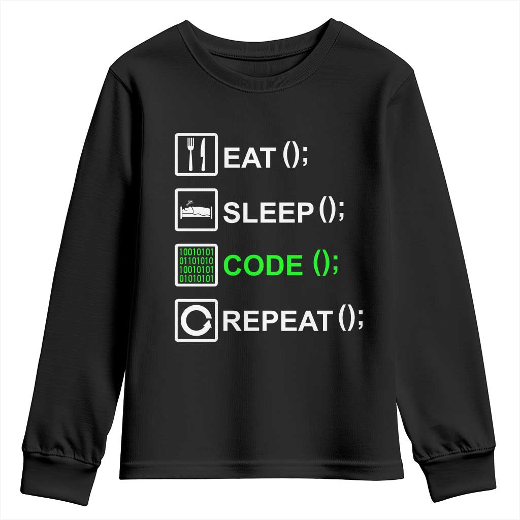 Funny Coder Youth Sweatshirt Eat Sleep Code Repeat TS09 Black Print Your Wear