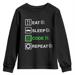 Funny Coder Youth Sweatshirt Eat Sleep Code Repeat TS09 Black Print Your Wear