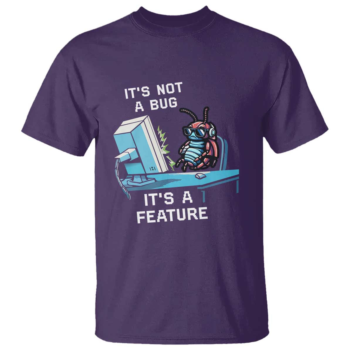 Funny Coder T Shirt It's Not A Bug It's A Feature TS09 Purple Print Your Wear