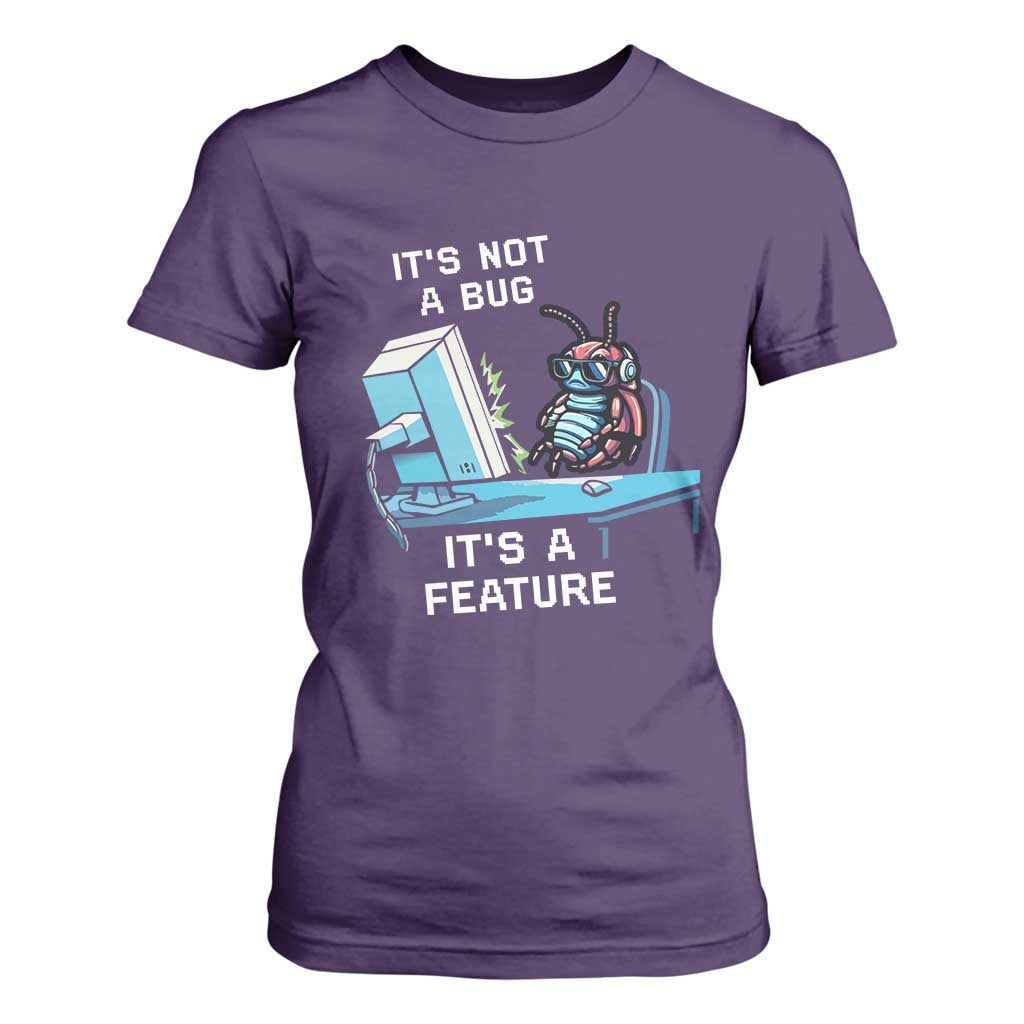 Funny Coder T Shirt For Women It's Not A Bug It's A Feature TS09 Purple Print Your Wear
