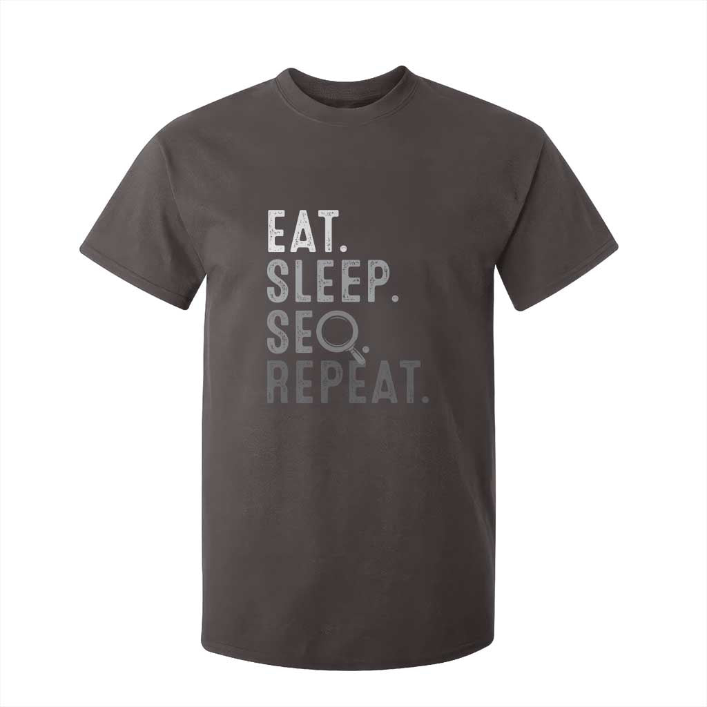 Funny Marketer T Shirt For Kid Eat Sleep SEO Repeat TS09 Dark Chocolate Print Your Wear