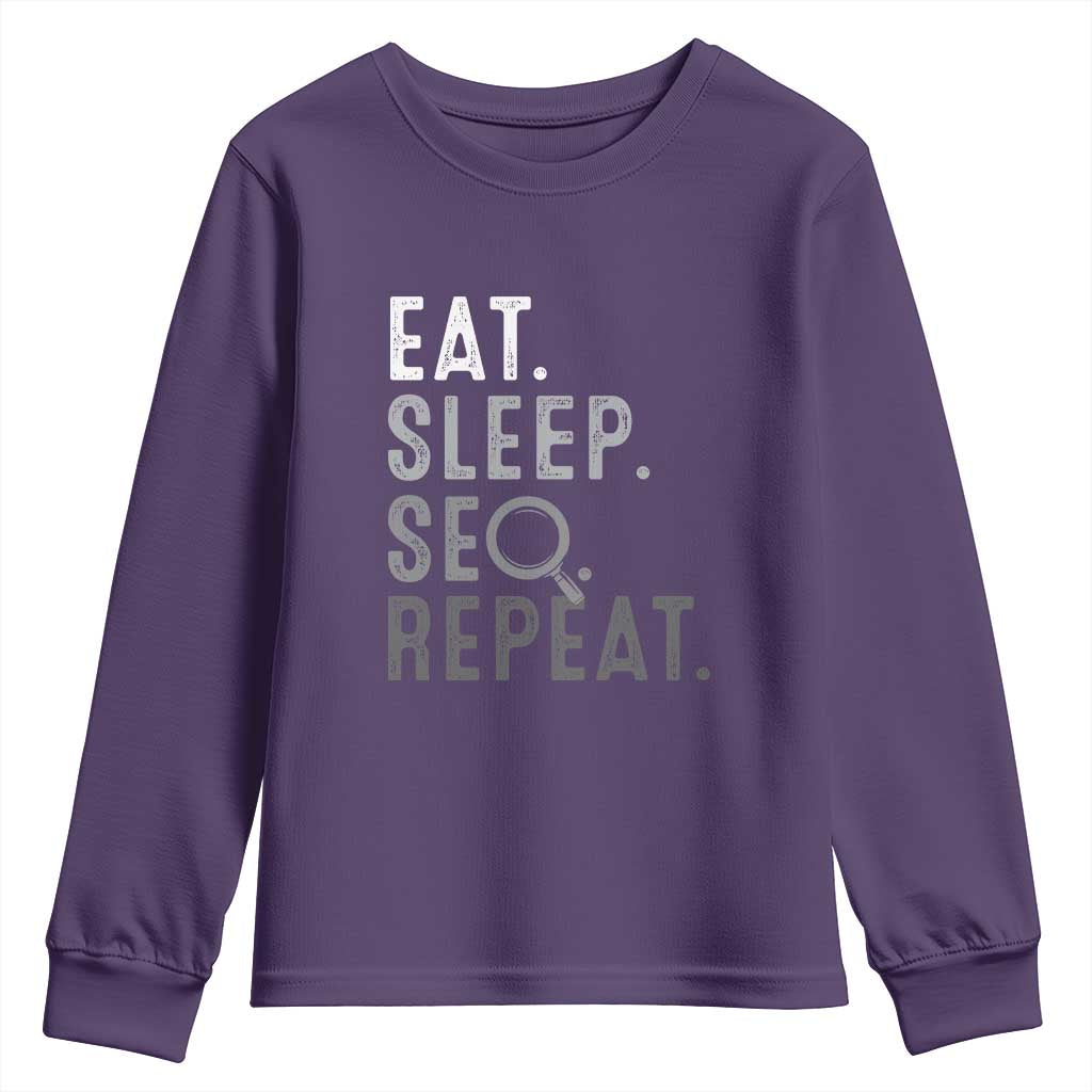 Funny Marketer Youth Sweatshirt Eat Sleep SEO Repeat TS09 Purple Print Your Wear