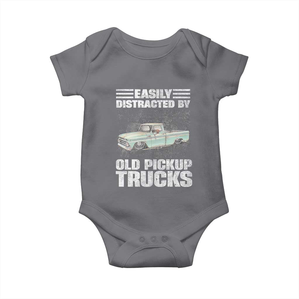 Truck Driver Baby Onesie Easily Distracted By Old Pickup Trucks TS09 Charcoal Print Your Wear