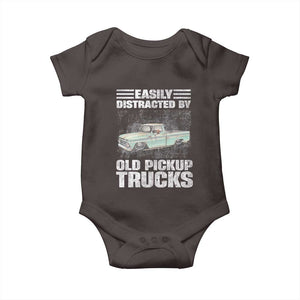 Truck Driver Baby Onesie Easily Distracted By Old Pickup Trucks TS09 Dark Chocolate Print Your Wear