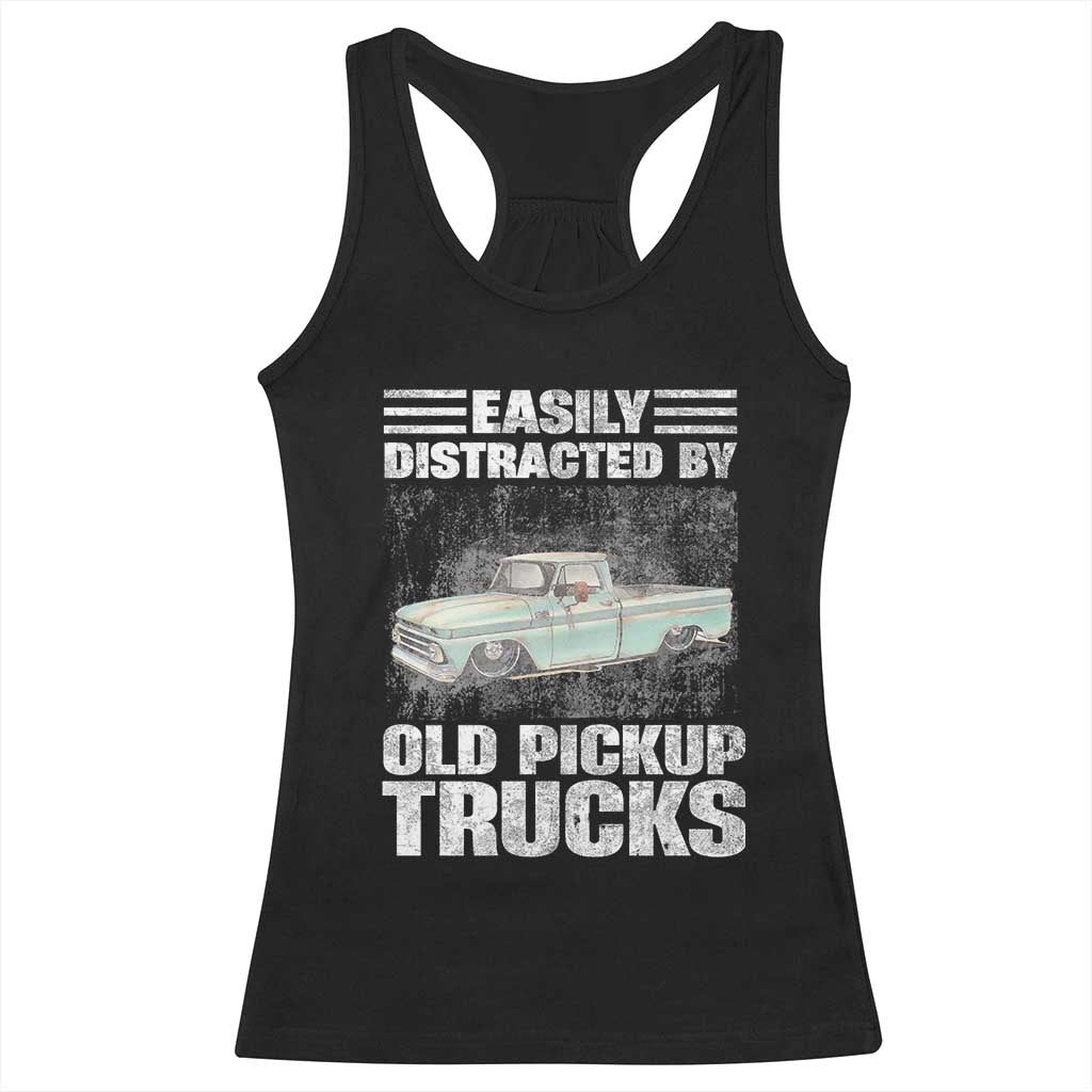 Truck Driver Racerback Tank Top Easily Distracted By Old Pickup Trucks TS09 Black Print Your Wear