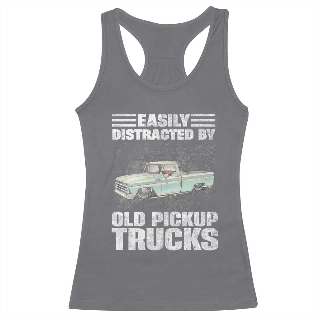 Truck Driver Racerback Tank Top Easily Distracted By Old Pickup Trucks TS09 Charcoal Print Your Wear