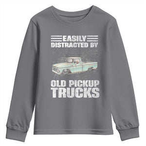 Truck Driver Youth Sweatshirt Easily Distracted By Old Pickup Trucks TS09 Charcoal Print Your Wear