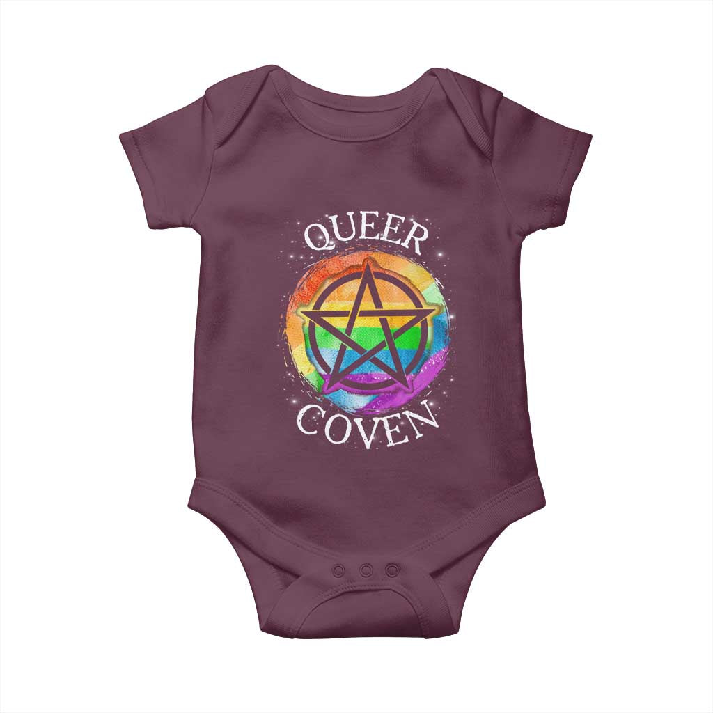 Funny Halloween LGBT Baby Onesie Queer Coven TS09 Maroon Print Your Wear