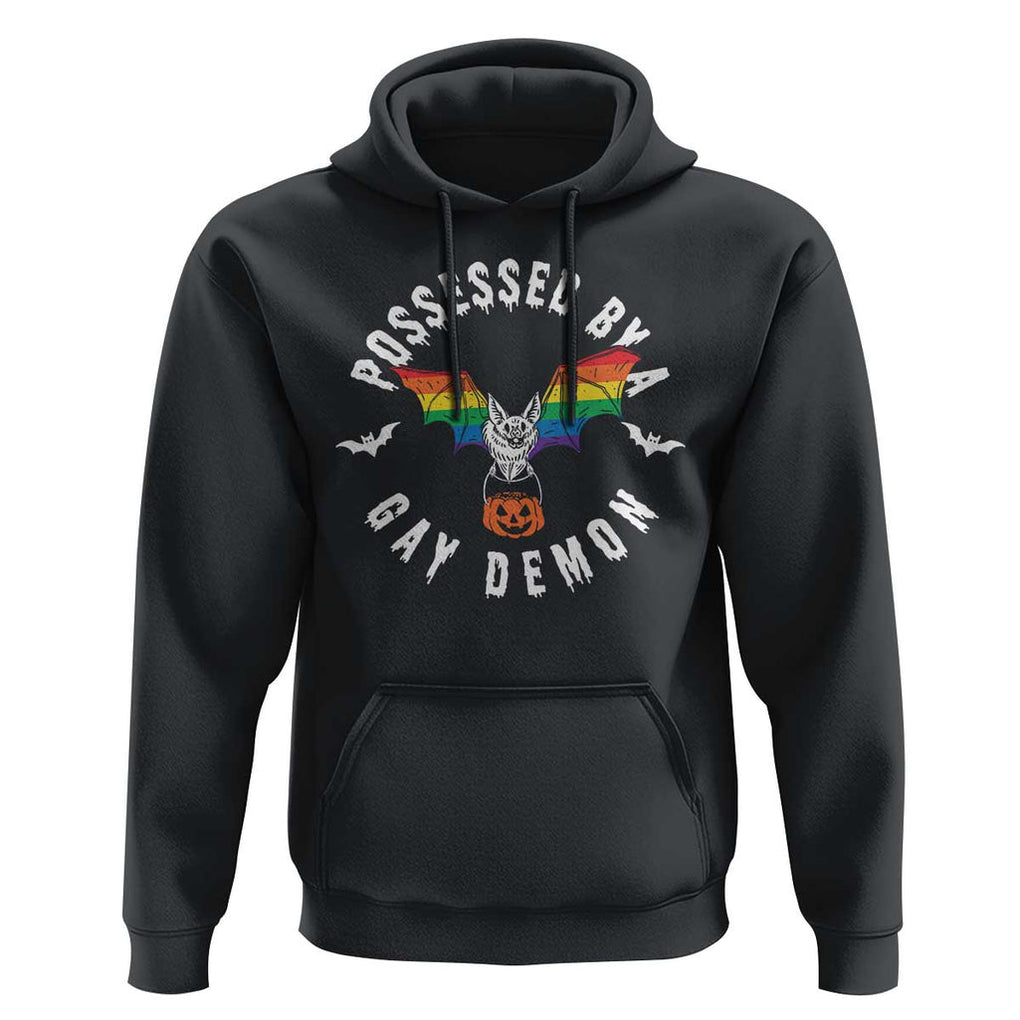 Funny Halloween LGBT Hoodie Possessed By Gay Demon Rainbow Bat TS09 Black Print Your Wear