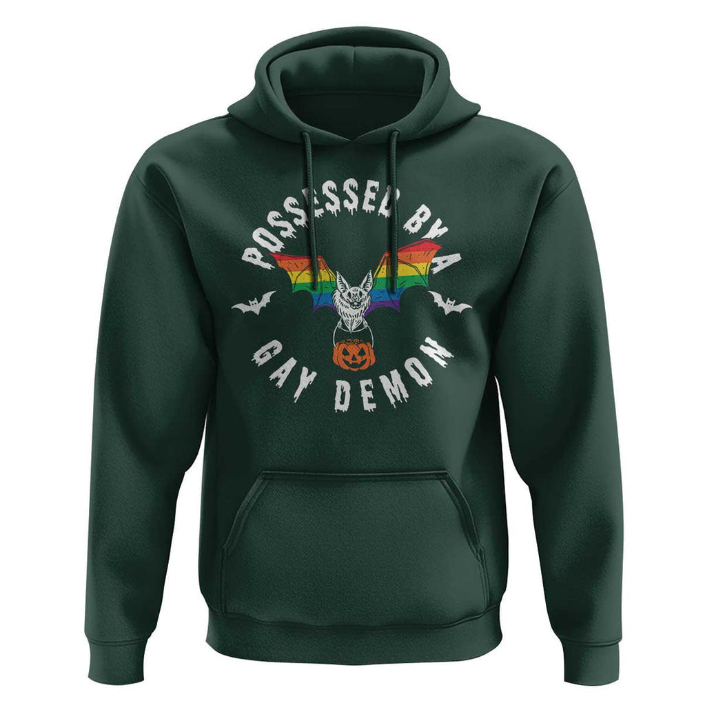 Funny Halloween LGBT Hoodie Possessed By Gay Demon Rainbow Bat TS09 Dark Forest Green Print Your Wear