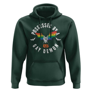 Funny Halloween LGBT Hoodie Possessed By Gay Demon Rainbow Bat TS09 Dark Forest Green Print Your Wear