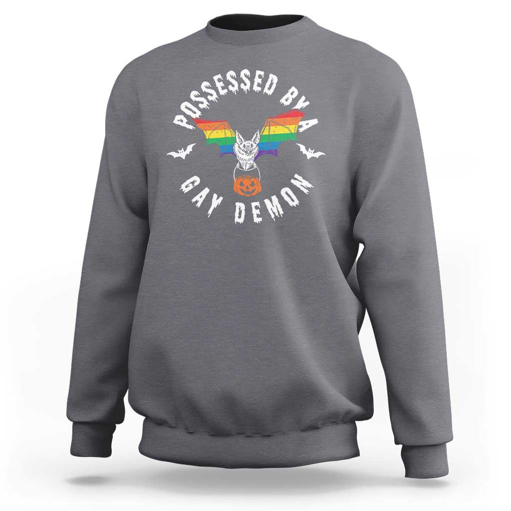 Funny Halloween LGBT Sweatshirt Possessed By Gay Demon Rainbow Bat TS09 Charcoal Print Your Wear