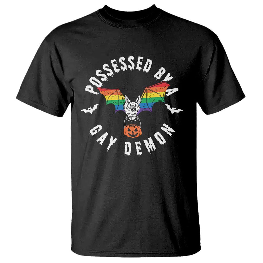 Funny Halloween LGBT T Shirt Possessed By Gay Demon Rainbow Bat TS09 Black Print Your Wear