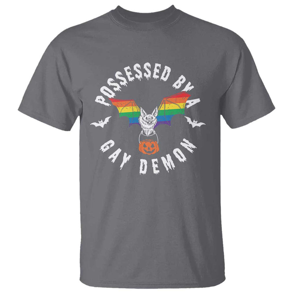Funny Halloween LGBT T Shirt Possessed By Gay Demon Rainbow Bat TS09 Charcoal Print Your Wear