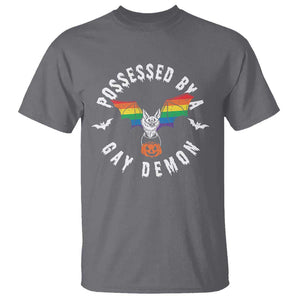 Funny Halloween LGBT T Shirt Possessed By Gay Demon Rainbow Bat TS09 Charcoal Print Your Wear
