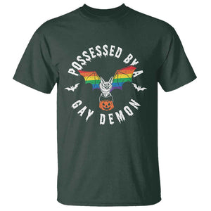 Funny Halloween LGBT T Shirt Possessed By Gay Demon Rainbow Bat TS09 Dark Forest Green Print Your Wear