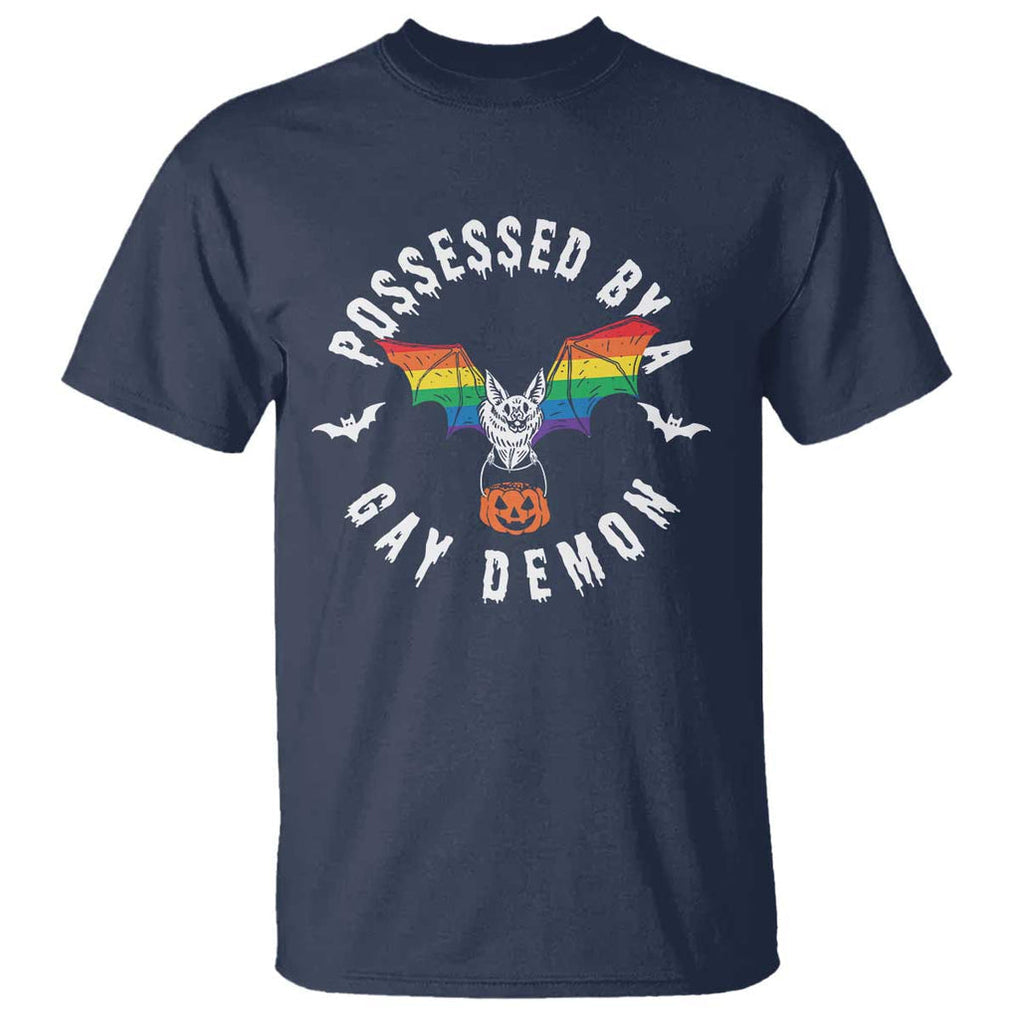 Funny Halloween LGBT T Shirt Possessed By Gay Demon Rainbow Bat TS09 Navy Print Your Wear