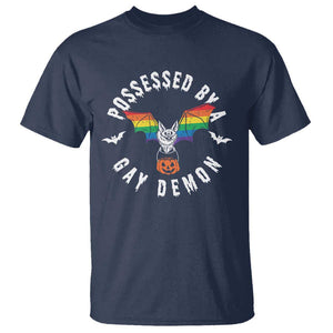 Funny Halloween LGBT T Shirt Possessed By Gay Demon Rainbow Bat TS09 Navy Print Your Wear