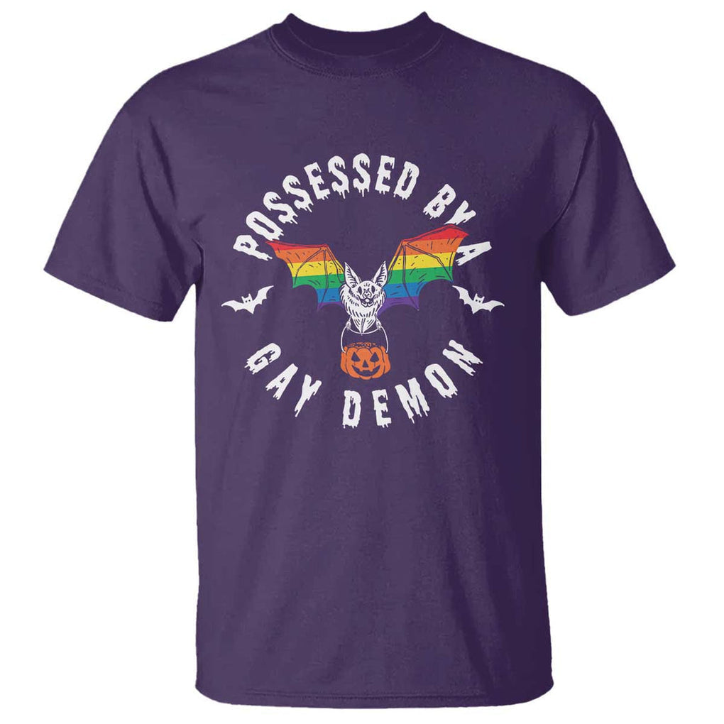 Funny Halloween LGBT T Shirt Possessed By Gay Demon Rainbow Bat TS09 Purple Print Your Wear