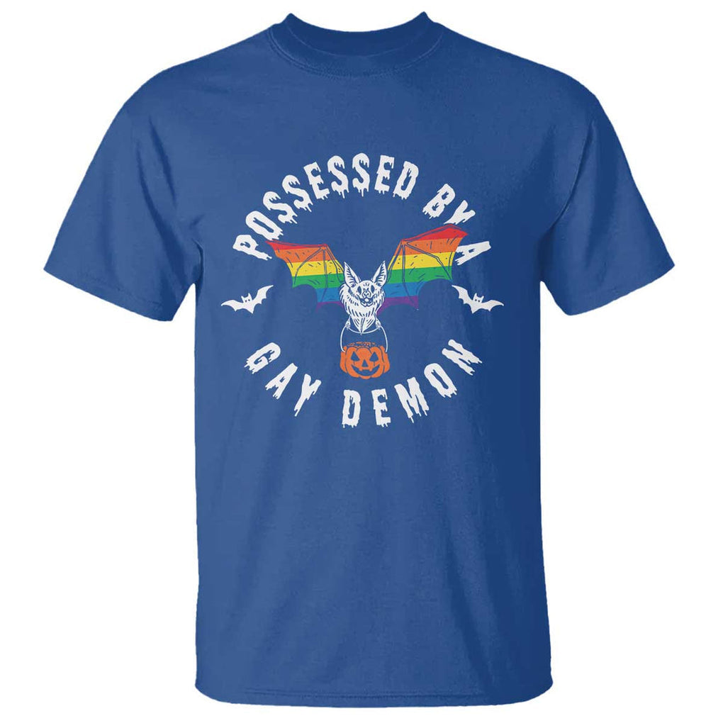 Funny Halloween LGBT T Shirt Possessed By Gay Demon Rainbow Bat TS09 Royal Blue Print Your Wear