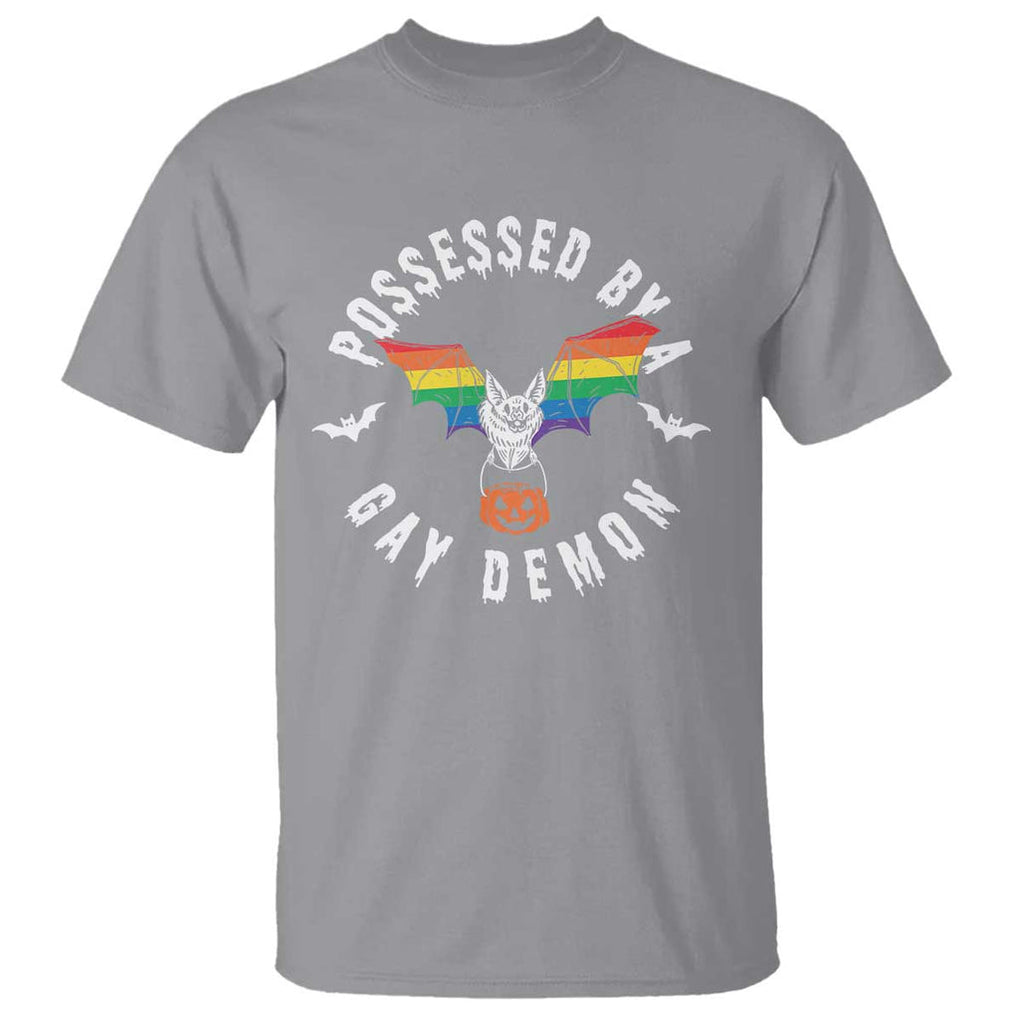 Funny Halloween LGBT T Shirt Possessed By Gay Demon Rainbow Bat TS09 Sport Gray Print Your Wear