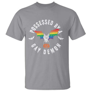 Funny Halloween LGBT T Shirt Possessed By Gay Demon Rainbow Bat TS09 Sport Gray Print Your Wear