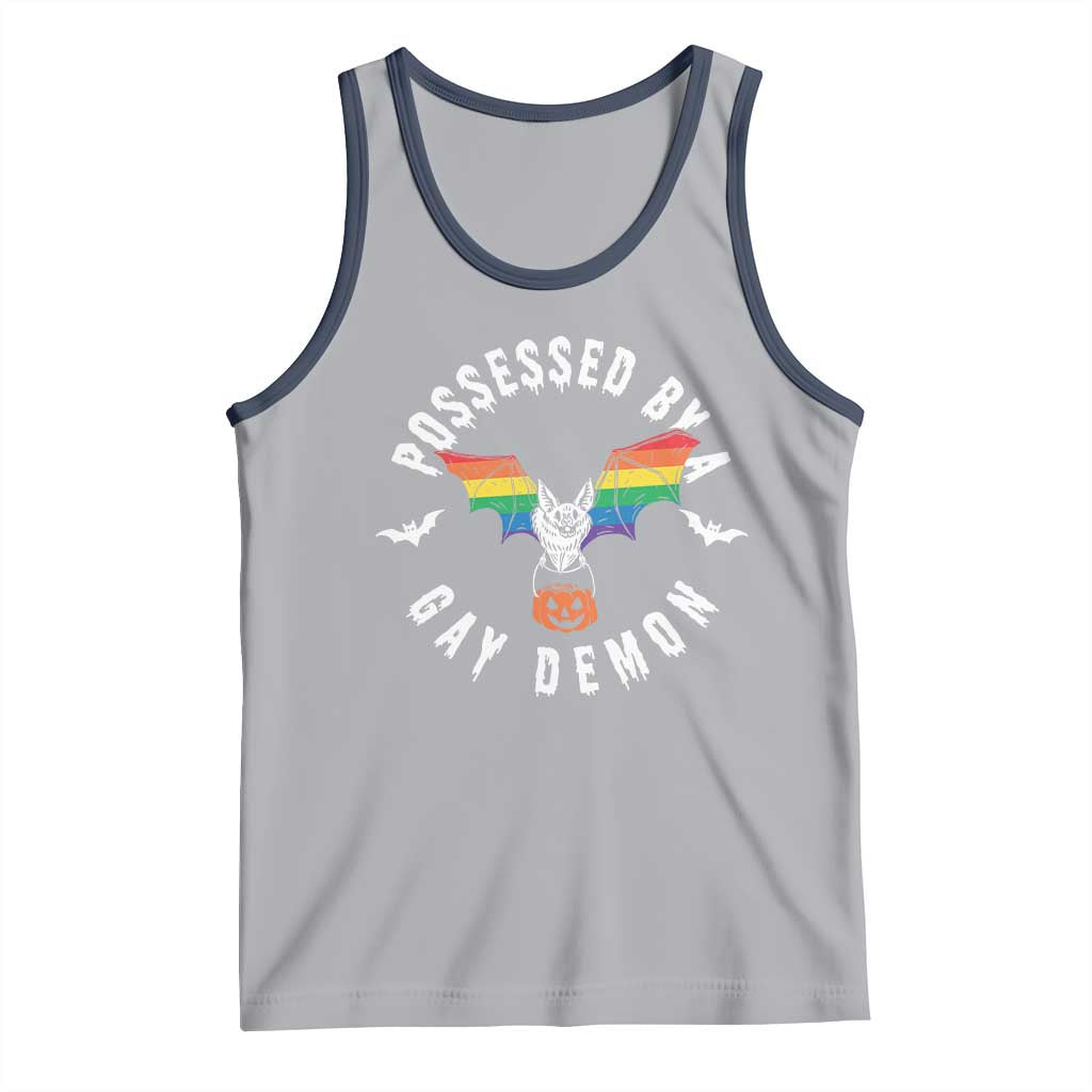 Funny Halloween LGBT Tank Top Possessed By Gay Demon Rainbow Bat TS09 Athletic Heather Navy Print Your Wear