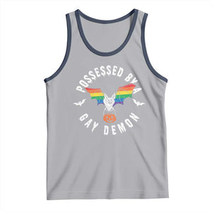 Funny Halloween LGBT Tank Top Possessed By Gay Demon Rainbow Bat TS09 Athletic Heather Navy Print Your Wear