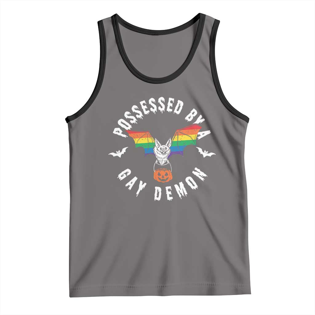 Funny Halloween LGBT Tank Top Possessed By Gay Demon Rainbow Bat TS09 Deep Heather Black Print Your Wear