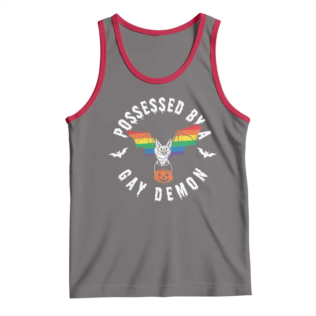 Funny Halloween LGBT Tank Top Possessed By Gay Demon Rainbow Bat TS09 Deep Heather Red Print Your Wear