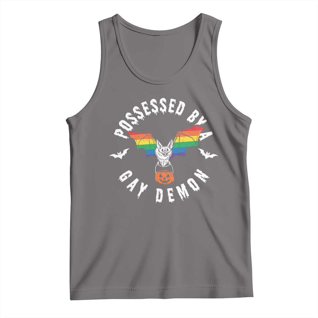 Funny Halloween LGBT Tank Top Possessed By Gay Demon Rainbow Bat TS09 Deep Heather Print Your Wear