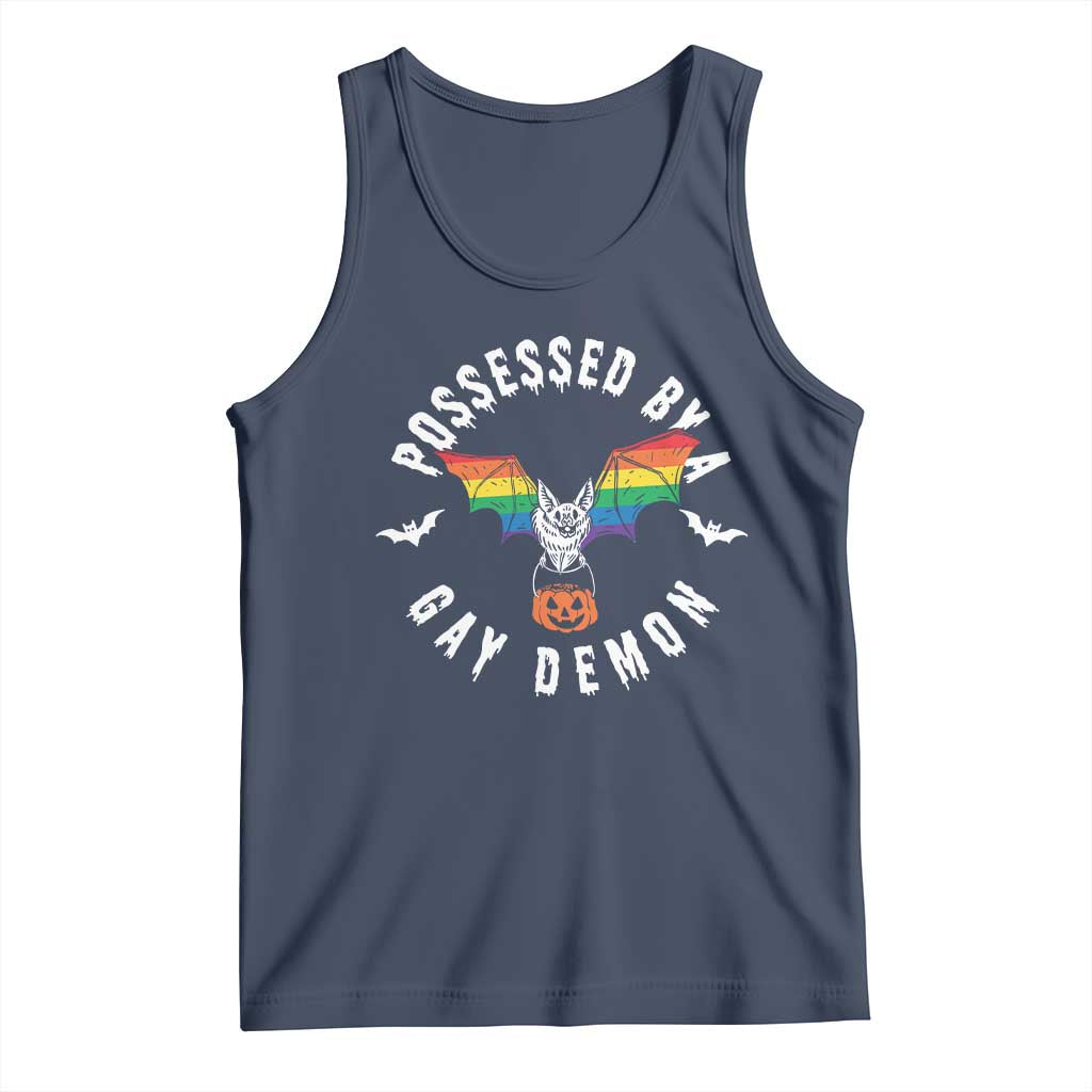 Funny Halloween LGBT Tank Top Possessed By Gay Demon Rainbow Bat TS09 Navy Print Your Wear