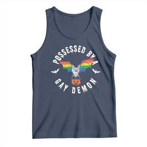 Funny Halloween LGBT Tank Top Possessed By Gay Demon Rainbow Bat TS09 Navy Print Your Wear