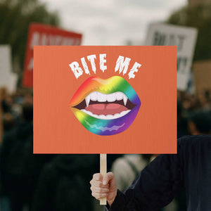 Vampire Gay Protest Sign Bite Me Funny Halloween Spooky LGBT TS09 Horizontal 18" × 24" Orange Print Your Wear